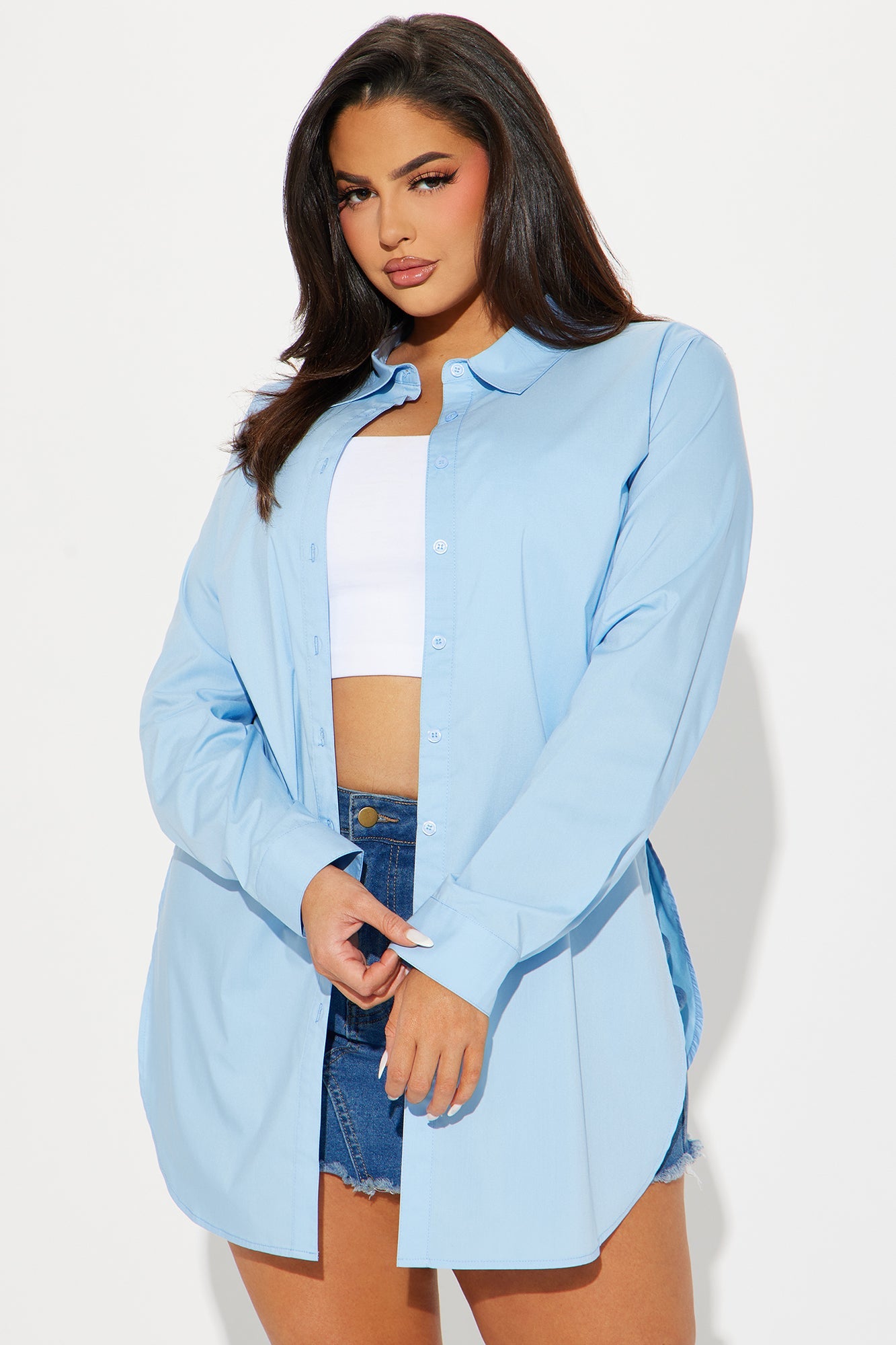 Tres Chic Poplin Shirt - Blue