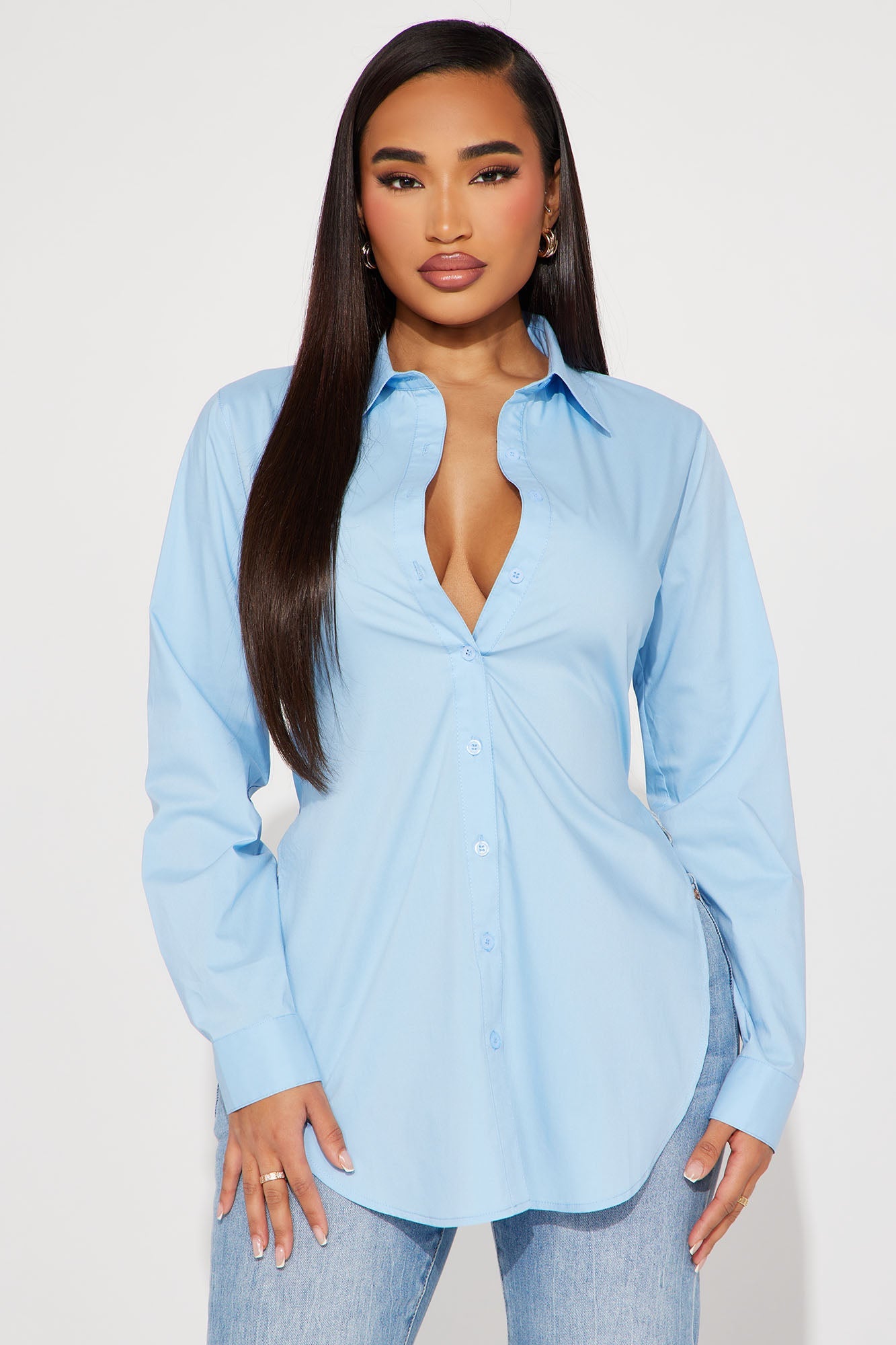 Tres Chic Poplin Shirt - Blue