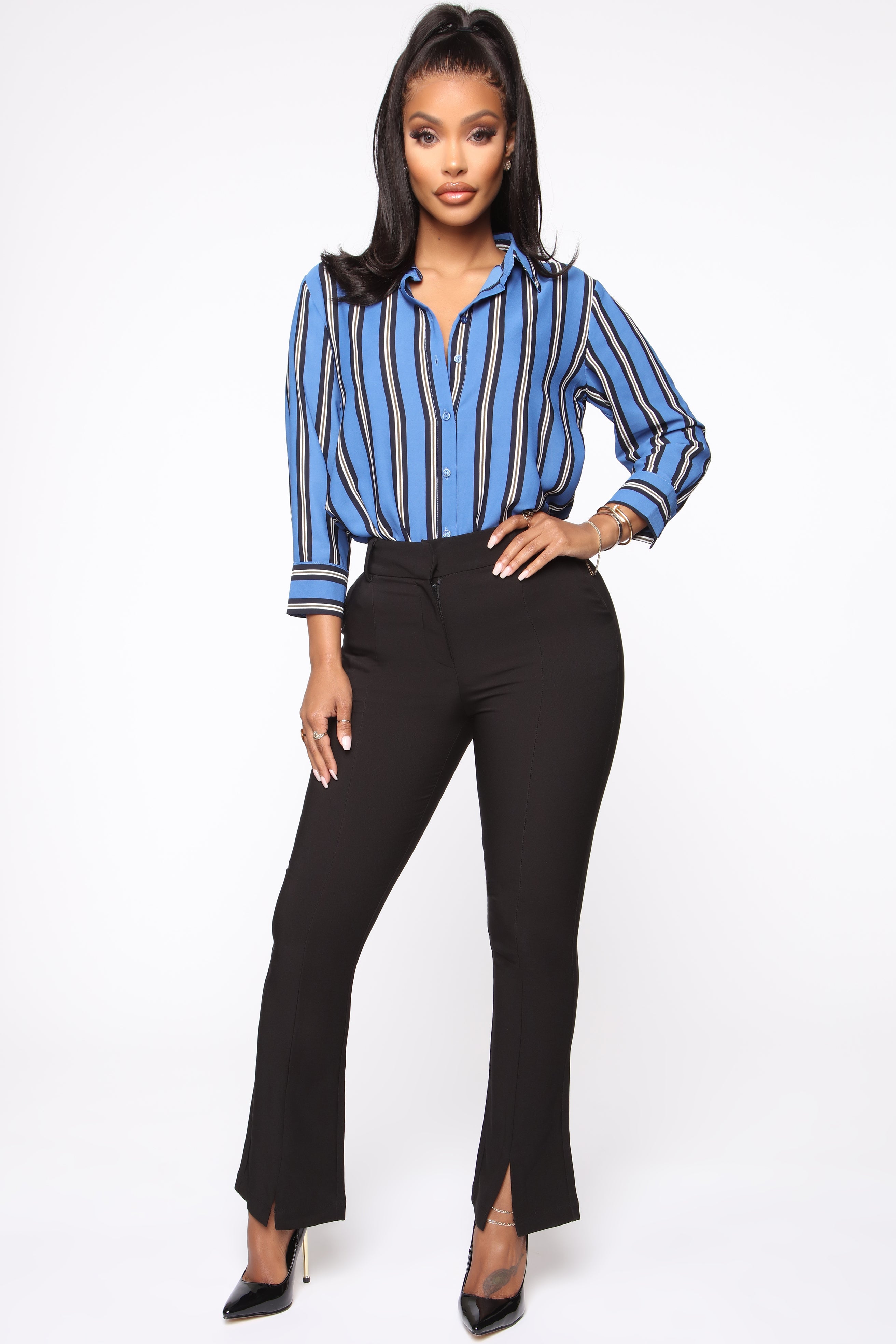 Stripes On Stripes Button Down Shirt - Blue