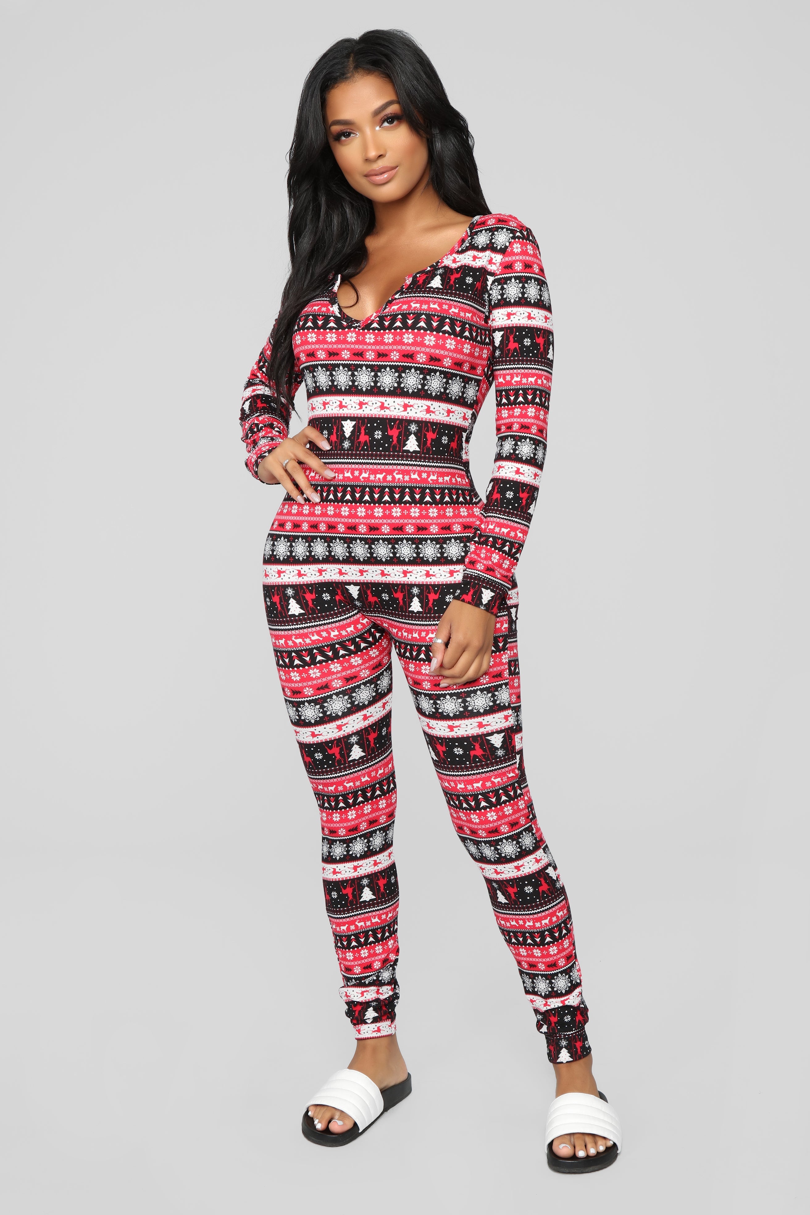 Baby It's Cold Outside PJ Onesie - Red/combo