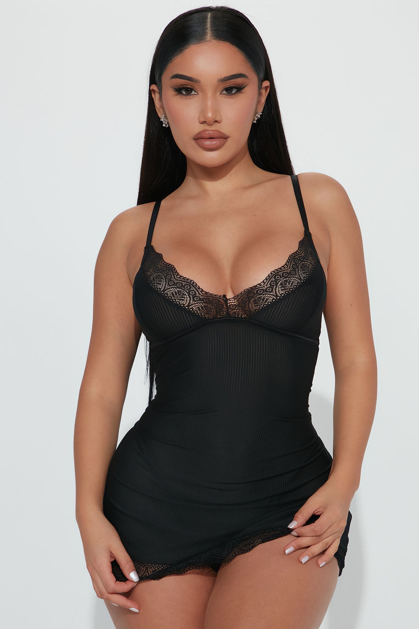 Never Ever Ribbed Babydoll - Black